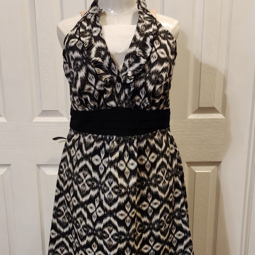 NWT - Black & white halter dress with ruffled collar
